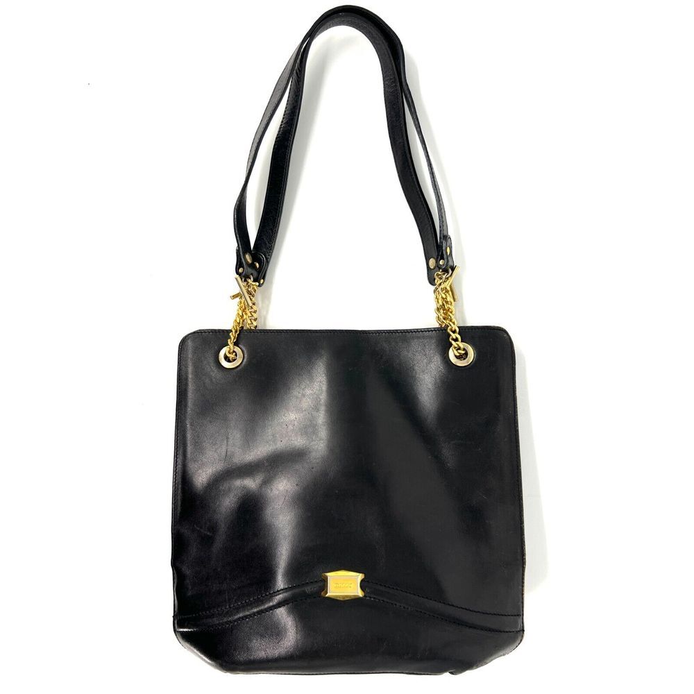 BALLY Bucket Bag Purse Handbag Vintage Womens Black Leather Gold